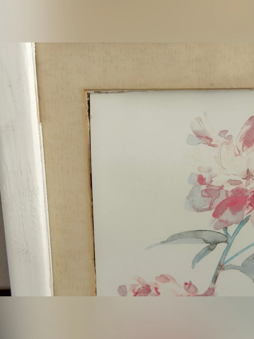Soft Pastel Flower Painting Rustic Shabby Chic Vintage Watercolor White Framed